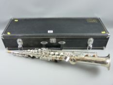 A sixteen year old cased soprano saxophone by Jupiter, 70 cms long approximately