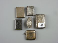 A hallmarked silver lady's cigarette case, two silver vestas, a white metal owl vesta, a Victorian