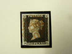 Stamps-A Victoria Penny Black M-G, 3 close margins, light cancellation