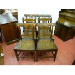 A set of four antique oak farmhouse chairs and a pair of non-matching oak farmhouse chairs