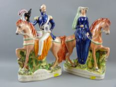 A pair of Staffordshire pottery flatback figures on horseback, titled 'The Duke of Cambridge' and '