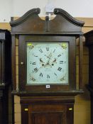 A late 18th Century oak and mahogany longcase clock with broken swan neck pediment and square cut