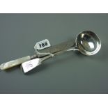 A fiddle patterned silver sauce ladle, 2.3 ozs, London 1867 and a mother of pearl handled butter