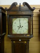 An early 19th Century oak longcase clock, the 13 ins painted dial with date aperture, maker H