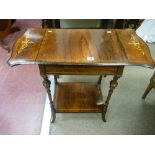 A Victorian rosewood two tier twin flap side table with inlay, 69.5 x 76 cms open