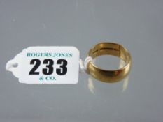 An eighteen carat gold wide wedding band, named and dated on the inside '4-10-31', 13 grms