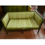 A 20th Century Empire style pine and burgundy stripe upholstered couch, 200 cms wide
