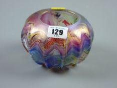 A Neo art glass iridescent decorated bowl by Kris Heaton, etched numbers and signature to the