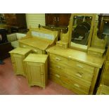 A near matching suite of stripped pine Edwardian bedroom furniture comprising a Staffordshire