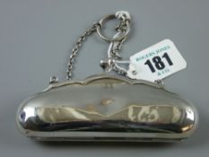 A lady's silver purse and chain with calf interior