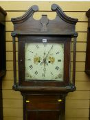 An 18th Century and later oak and mahogany longcase clock with 13 ins painted square dial having a