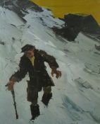 After SIR KYFFIN WILLIAMS RA coloured limited edition (146/150) print - farmer on a snowy
