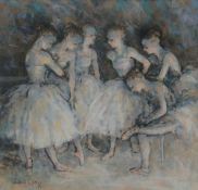 VALERIE GANZ pastel and mixed media - group of figures entitled verso 'Ballerinas', signed, 36 x