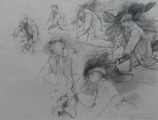 DAVID CARPANINI pencil on paper - series of sketches on one sheet of Sir Kyffin Williams working 'en