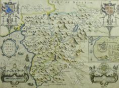 JOHN SPEED coloured and tinted map of Merionethshire, edition by George Humble, not double glazed