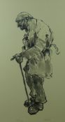 SIR KYFFIN WILLIAMS RA limited edition (41/750) colourwash print - old farmer with stick, signed