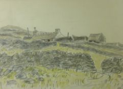 SIR KYFFIN WILLIAMS RA pencil and watercolour - Caernarfonshire hillside holding, signed with