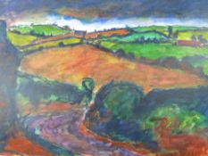 PETER PRENDERGAST mixed media - fields near Kinsale under heavy storm clouds, 1997, signed bottom