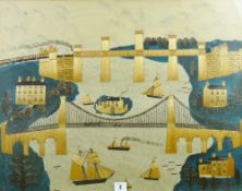 A fascinating and comprehensive naive straw work picture of the Menai Straits Tubular Bridge with