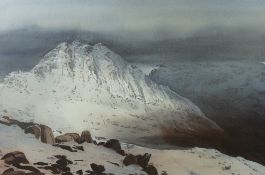 ROB PIERCY coloured limited edition (401/500) print - snowcapped Tryfan, signed, 37.5 x 56 cms