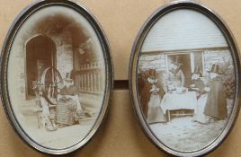 EARLY TWENTIETH CENTURY TOURIST PHOTOGRAPHS pair of oval sepia photographs - one with a group of