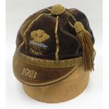 A 1921 Welsh Rugby Union 'TRIAL' cap awarded to Tommy Johnson (see provenance for Lot 1 & 2),  in