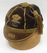 A 1921 Welsh Rugby Union 'TRIAL' cap awarded to Tommy Johnson (see provenance for Lot 1 & 2),  in