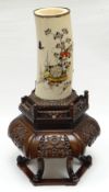 A Japanese Meiji period (1868-1912) inlaid (Shibayama) tusk vase, decorated to both sides with