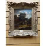 JOHN BERNEY CROME (1780-1854) oil on panel - woodland landscape with cottage and figures, signed, 30