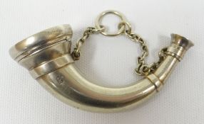 A novelty Victorian silver vinaigrette bottle in the form of a hunting-horn, the hinged lid
