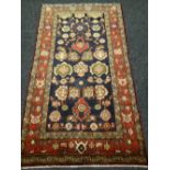 Blue ground hand-woven Persian village rug, 205 x 125 cms