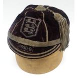 An 1898-9 Gloucester RFC cap for rugby icon Gwyn Nicholls (1874-1939), in felt with gold braiding