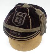 An 1898-9 Gloucester RFC cap for rugby icon Gwyn Nicholls (1874-1939), in felt with gold braiding