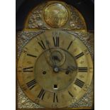 An early black Japanned eight-day longcase clock with brass dial bearing Roman numerals and inner