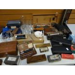 A large collection of mixed vintage medical profession items and accessories, including glassware,