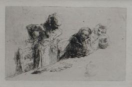 ITALIAN SCHOOL etching - three merchant figures at a table, inscribed Roma 1867 and further