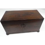 A George IV large rosewood tea-caddy of plain box-form on bun feet with beaded lower border and