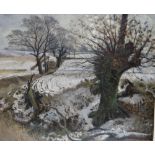 JOHN ALDRIDGE (1905-1984) oil on board - British landscape in winter with trees, signed and dated