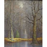 DAVID MEAD oil on board - woodland scene entitled verso 'near Arundel' signed, 60 x 49cms