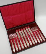An elegant cased-set of twelve mother-of-pearl handled and EPNS fish-knives and forks