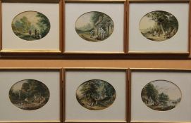 LE BLOND & CO set of six reproduction prints - oval format with wash-mount and gilded frames, 13 x