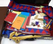 A Masonic parcel comprising two brief-cases including monogrammed brown leather and a number of