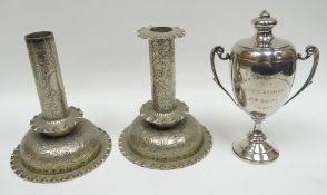 A pair of Hukin & Heath candle-holders (for whom Dr Christopher Dresser was the chief designer);