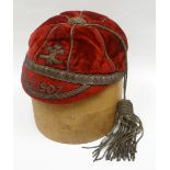 A 1907 Wales School-boy cap in red velvet awarded to Tommy Johnson (see provenance for Lot 1 & 2),