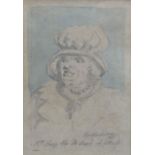 THOMAS ROWLANDSON watercolour and pencil - head and shoulders portrait of a bonneted lady, inscribed