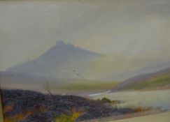 BEN GRAHAM watercolour - misty mountainous landscape with sheep, entitled 'near Princetown,