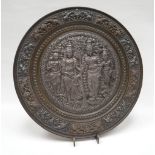 A profusely decorated mixed metal and silver Oriental charger, the centre incorporating four