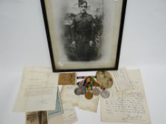 A WWI M.M. group of four medals with ephemera consisting of military medal George V to 25691 Sjt. E.