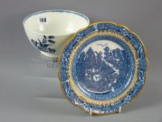 A circular Caughley pedestal bowl with floral decoration, 15 cms diameter (three small rim chips)