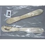 Two highly decorative floral and bird handled mother of pearl knives